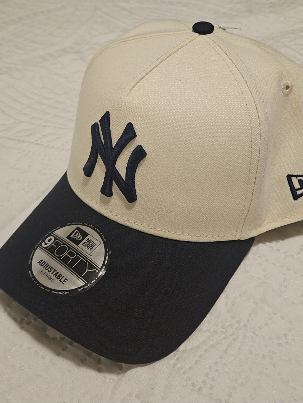 New Era Cream Crown Navy Brim NY Logo Cap